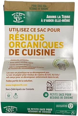 Bag to Earth - Kitchen Food Waste Bag - Compostable Bag - Leak Resistant -%100 Paper Cellulose Liner - Small - 30 Bags
