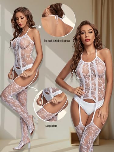Buitifo Womens Fishnet Bodystocking Plus Size Bodysuit Sexy Tights Soft Nightwear Lingerie