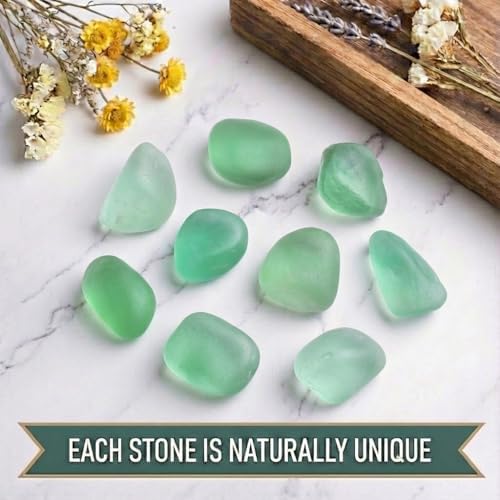Super Large Polished Green Fluorite Healing Crystal Stones - 2 Pcs of 1.2" Worry Stone for Anxiety, Pocket Palm Gemstones Handpicked Natural Tumbled Rocks for Meditation, Reiki, Chakra, Home Decor
