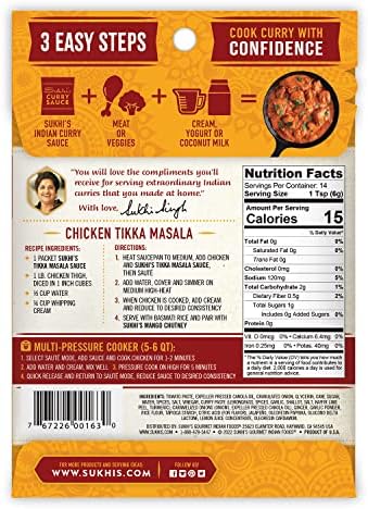 Sukhi's Indian Curry Paste - Chicken Tikka Masala Sauce 3oz (Pack of 6) 84 Servings - Gluten Free Food Indian Curry Sauce with Indian Spices