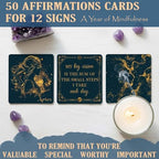 Faivykyd Aquarius Crystals Gift for Women - 6 Aquarius Zodiac Stones w/ 50 Miracle Mantras Affirmation Cards, Healing Astrology Gifts for Promoting Positive Energy, Self-Care & Love
