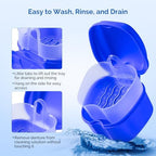 JMU Denture Bath Case with Strainer Basket Soaking Cup & Mouthguard Storage Container (Pack of 2, Navy Blue, Purple)