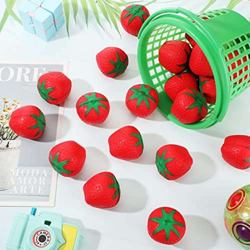 Macarrie 20 Pcs Strawberry Stress Toy Mini Fruit Squeeze Balls Small Foam Novelty Toys Slow Rising Fidget Sensory Toy Red Stress Relief Toys Kawaii Early Education Toy for Kids Adults Home School