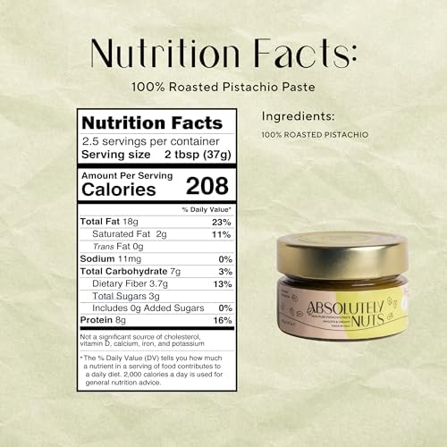 Absolutely Nuts 100% Roasted Pistachio Cream – No Sugar Pure Green Pistachio Paste, Unsweetened Gourmet Nut Butter for Baking, Cooking, Gelato, Savory Recipes. Made in Italy, 90 g Jar, Crema de Pistacho Pura