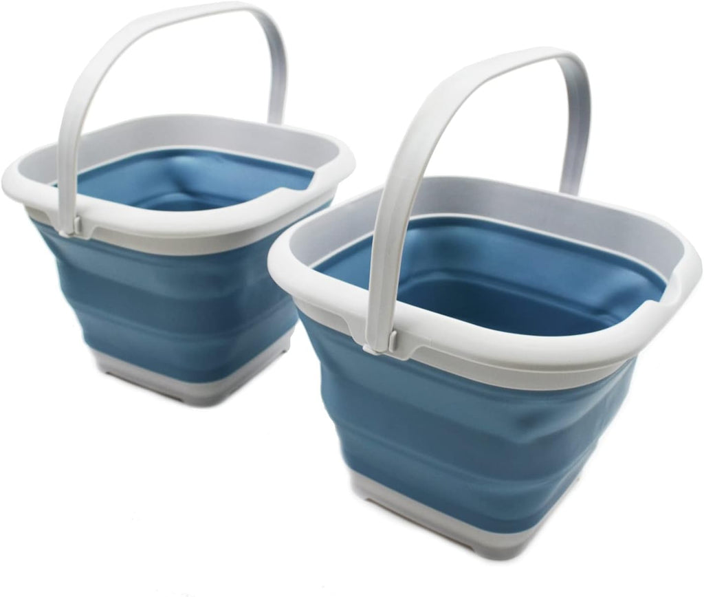 SAMMART 8.5L (2.2 Gallon) Collapsible Square Handy Bucket/Foldable SquareWater Pail/Portable Tub with Handle. Size 31cm (Square) (Grey/Steel Blue)