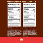 Sour Fruit Jelly Candy Mix | 1 Pound Bag | Vegan Gummies with Real Fruit Puree | Cherry, Watermelon, Peach | Gelatin Free Plant Based Texture | Dye Free Candy | Naturally Flavored