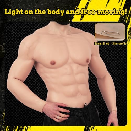 SMITIZEN Thinskin Silicone Muscle Suit With Arms, Fake Male Chest Fake Abs for Adult Cosplay Costumes for Halloween Carnival