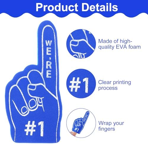 SHENLIU 18PCS Mini Foam Fingers, Baseball Fan Mini Foam Finger, Cheerleading Foam Finger We're #1 Sports Themed Party Supplies for Baseball Basketball Soccer Team Gifts(Blue)