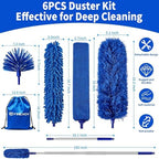 Dusters 6-in-1 Kit, Duster with Extension Pole 100 Inches, Dusters for Cleaning, Cobweb Duster, Microfiber Feather Gap Duster Cleaner for Fans, Blinds, Cars and Furniture