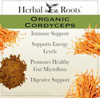 Herbal Roots Organic Cordyceps - Fruiting Body Extract Mushroom Capsules - Immune & Energy Support - 60 Vegan Capsules
