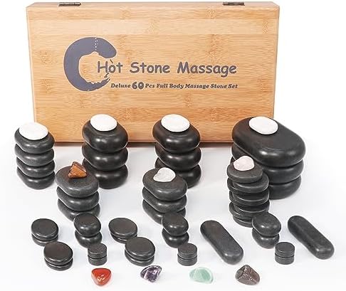Master Massage 60-Piece Deluxe Hot Stone Set including Basalt Volcano Rocks, Marble Cold Stones, and Chakra Balancing Tools - Ultimate All-in-One Package Kit for Hot Stone Massage Therapy