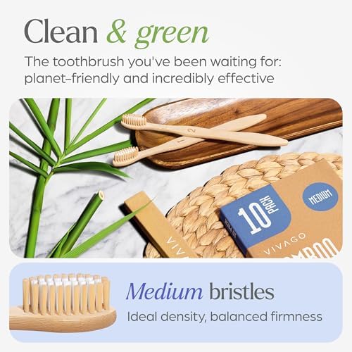 VIVAGO Bamboo Toothbrushes Medium Bristles 30 Pack - BPA Free Medium Bristles Toothbrushes for Adults - Eco-Friendly, Natural Wooden Toothbrush
