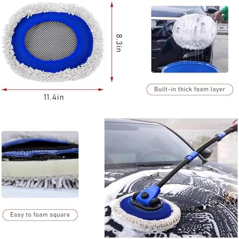povtii Car Wash Brush with Long Handle, 45" Adjustable Length Retractable Bent Pole Automotive Wash Mop, Scratch-Free Microfiber Brush Mop for Washing Detail, Car Accessories (Single)