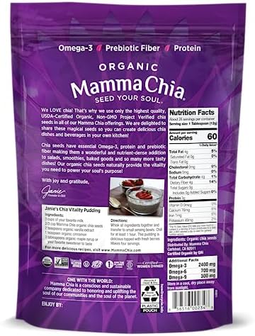 Mamma Chia Organic Seeds, White, 12 Ounce (Pack of 1). USDA Organic, Non-GMO, Vegan, Gluten Free, and Kosher.