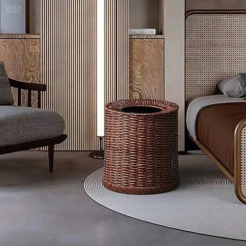 Wicker Waste Paper Bin and Basket with Plastic Liner, Home & Office Trash Can and Recycling Bin Holder, Oval Organizer for Bathroom Kitchen Bedroom