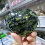 AtkitS Natural Green Peacock's Eye Stone Carved Hearts Crystal Mineral Specimen Healing Gem Home Office Degaussing Decoration (Size : 110-200g)