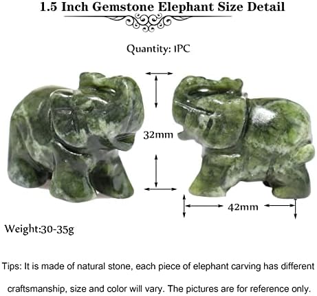 Gemstone Elephant Figurines 1PC, Green Jade Stone, Hand Carving Small Elephant Gifts Crystal Animal Figurines Green Jade Statues for Home Decor, Gift