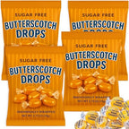 Sugar Free Butterscotch Hard Candy - 4 Bags (2.75 oz Each) Individually Wrapped - Fat-Free, Zero Trans Fat, | Rich Buttley Creamy & Sweet - Yellow Orange Button Disc Drops 11 oz Total