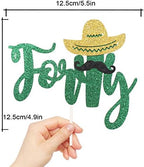 Fiesta 40th Birthday Cake Topper - Green Glitter Sombrero Forty Days Anniversary Supplies - Happy 40th Birthday Cake Topper - Mexican Summer Fiesta Party Decoration