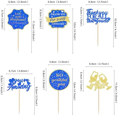 Ercadio 24Pcs We Appreciate You Cupcake Toppers Glitter Blue Gold Thank You Being Awesome Retirement Cupcake Decorations Graduation Parents Appreciation Theme Teacher's Mother's Father's Day Supplies