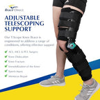 Brace Direct Post-Op ROM T-Scope Knee Brace - Telescoping Range of Motion Hinged Knee Support for ACL, MCL, PCL, Meniscus & Fracture Surgery Recovery Universal Fit (Thigh ≤ 28″, Calf ≤ 16″)