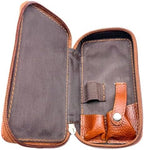 Parker Saddle‑Brown Leather Double Edge Safety Razor Case with Blade Compartment – Zip Travel Pouch