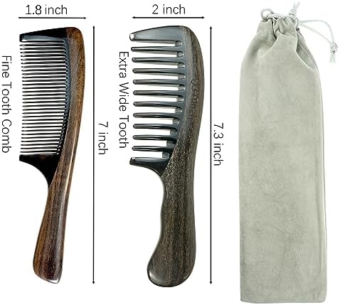 YunZh Buffalo Horn Comb Fine Tooth and Wide Tooth Wooden Comb for Women Men, 2PCS