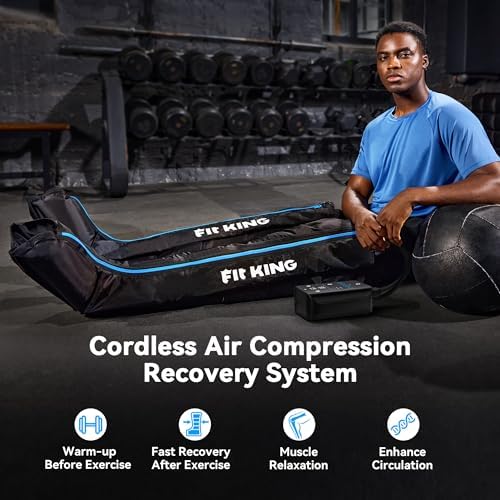 FIT KING Cordless Recovery System, Professional Air Compression Massager, Reduces Muscle Pain and Improves Circulation, Warm-up and Fast Recovery for Athletes, Zone Massage Optional (Medium)