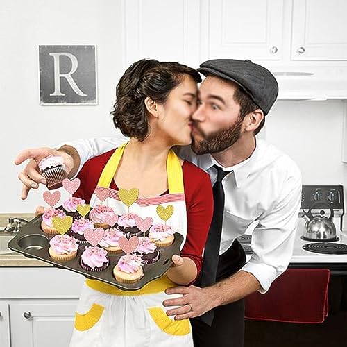 Rsstarxi 30 Pack Heart Cupcake Toppers Glitter Baby Shower Cupcake Picks Decorations for Bridal Shower Wedding Engagement Kids Birthday Valentine's Day Party Cake Decorations Pink Gold Rose Gold