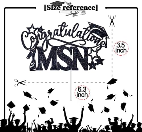 Congratulations MSN Cake Topper, Congrats Nurse Grad, So Proud of You, Class of 2026 Master of Science in Nursing Graduation Party Decoration Supplies, Black Glitter