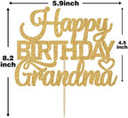 Gold Glitter Happy Birthday Grandma Cake Topper, World's Best Nanna Cake Decor, Grandma's Birthday Celebration Party Decorations Supplies