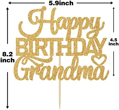 Gold Glitter Happy Birthday Grandma Cake Topper, World's Best Nanna Cake Decor, Grandma's Birthday Celebration Party Decorations Supplies