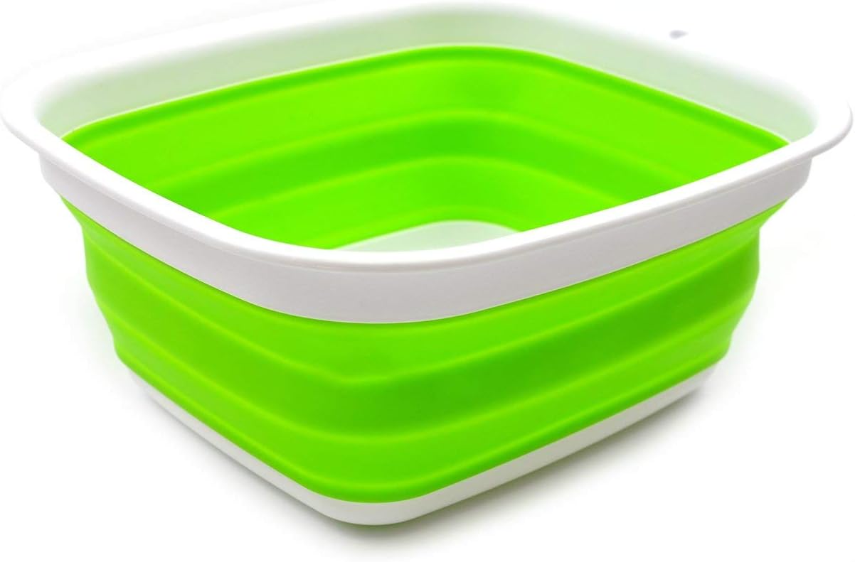 SAMMART 7.7L (2 Gallon) Collapsible Tub - Foldable Dishpan, Kitchen Sink for Camping - Indoor Outdoor Portable Washing Basin - Space Saving Plastic Washtub (Green, S)