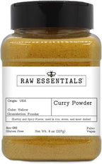 Raw Essentials Curry Powder – Earthy & Spicy Flavor – Ideal for Indian & Asian Dishes – Great in Stews, Rice, Meat, & Veggies – Non-GMO, Gluten-Free, Paleo, Vegan – 8oz Bottle