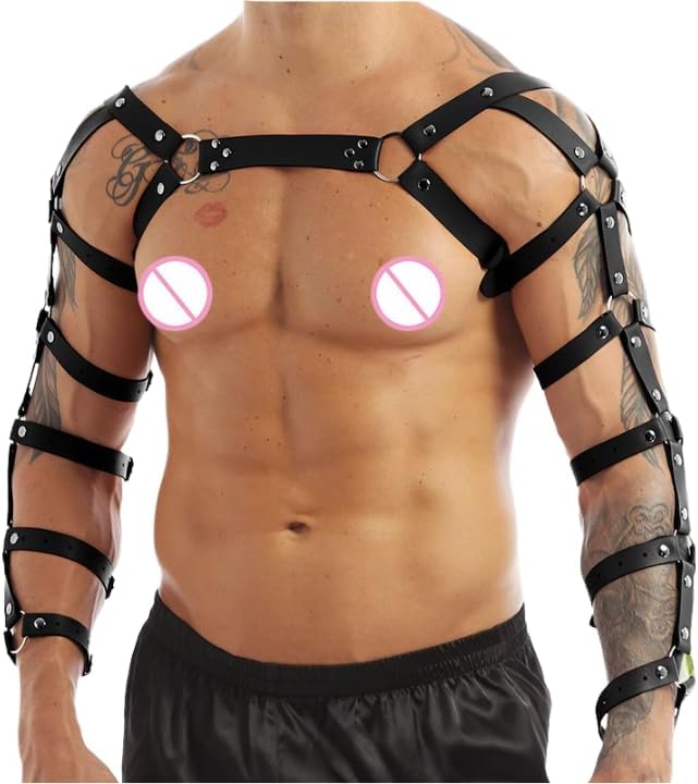 Men's Body Chest Harness Belt Adjustable PU Leather Punk Arms Chest Harness Bondage Strap, BDSM Cosplay Costume Bar Nightclub Party Club Masquerade Fetish Clubwear
