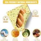 Reusable Beeswax Wrap, 3 Pack (S, M, L) Eco-Friendly Beeswax Wraps for Food, Bread Sandwich Wrapper, Sustainable,Zero Waste,Organic, Moisture Lock& Freshness Preservation
