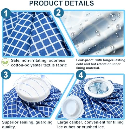 Ice Bags for Injuries, Classic No-Leak Elastic Breathable Ice Pack, Cold and Heat Treatment Ice Bag, Can Relieve Headaches, Migraines, Sports Injuries Swelling Pain, 3 Sizes (6"/9"/11") (4 Sets)