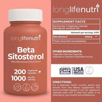 LongLifeNutri Beta Sitosterol 1000mg - Phytosterols Supplement, 200 Vegetarian Capsules, Plant Sterols for Daily Wellness & Dietary Balance, 100-Day Supply, GMP Certified, Made in USA