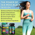Sea Moss Black Seed Oil with Ashwagandha & Ginger, Turmeric Burdock Root Bladderwrack & Vitamin C, Vitamin D3, Sea Moss Capsule Supplement for Immunity & Energy, Skin, Hair (120 Capsules)