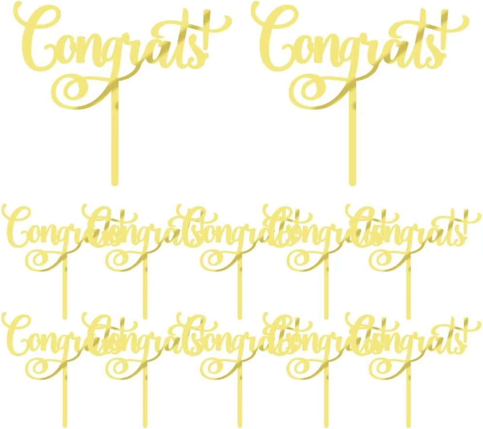 12 Pcs Congrats Cake Topper,Gold Acrylic Celebration Cake Topper,Congrats Grad/Birthday/Wedding/Anniversary/Engagement/Retirement/Graduation Party Decoration Supplies