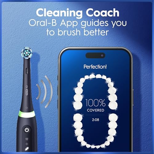 Oral-B Rechargeable Electric Toothbrush, iO5 Limited Deep Clean & Whiten, 5 Cleaning Modes, Visual Pressure Sensor to Protect Gums, Travel Case, 3 Brush Heads, Black