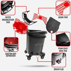 Adam's Complete Premium Detailing Bucket - Car Wash Bucket with Grit Guard, Seat Pad, Organization Rack, Drain Plug, 2 Locking Wheels | Innovative Detail 5 Gallon Bucket Kit System