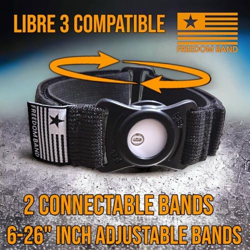 6-26" Inch Freedom Band for Freestyle Libre 3 : Transmitter Protection Sensor Cover Arm & Leg Band -No More Adhesive Patch Tapes (Black, 6-26")
