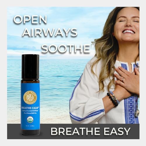Silk Road Organic Breathe Calm Essential Oil Breathe Easy Blend Roll On, 100% Pure USDA Certified Aromatherapy for Cold, Cough, Congestion, Allergy & Sinus Relief - 10 ml Roller