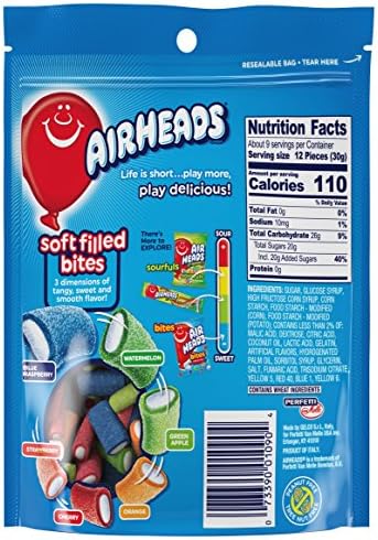 Airheads Soft Filled Bites, Assorted Fruit Flavors, Easter Candy, Easter Basket Essentials Stuffers for Kids and Adults, Soft and Chewy, 9 Ounce Bags (Box of 12)