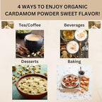 SPICY ORGANIC Ground Cardamom, 4 oz. – Fresh Cardamom Powder - Also Known as Elaichi, Cardamon - USDA Certified Organic, Gluten-Free, Non-GMO - Enhances Taste in Baking, Coffee, Tea, and Curries