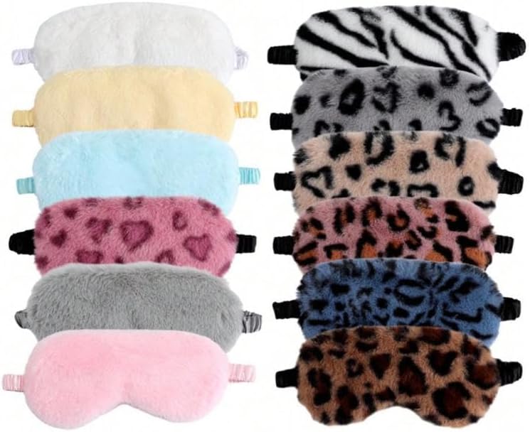 1pcs Plush Eye Mask with Leopard Print Design, Soft Light-Blocking Cute Cartoon Sleep Mask