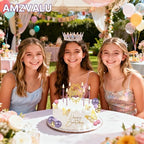 AMZVALU Corona Para Pastel, Crown Cake Topper, 3 Happy Birthday Cake Toppers, Balls Candles Butterflies Cake Decorations, Birthday Crown for Women Queen Princess (Rose Gold, Moonlight Purple)