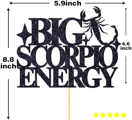 Big Scorpio Energy Cake Topper, Happy Birthday Scorpio in October/November, Scorpio Season, 12 Zodiac Constellation Theme Birthday Party Decoration Supplies, Black Glitter