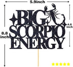 Big Scorpio Energy Cake Topper, Happy Birthday Scorpio in October/November, Scorpio Season, 12 Zodiac Constellation Theme Birthday Party Decoration Supplies, Black Glitter